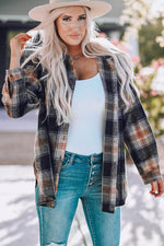 Load image into Gallery viewer, Black Oversize Rounded Hem Plaid Shacket with Slits - Fashion Queen -  5
