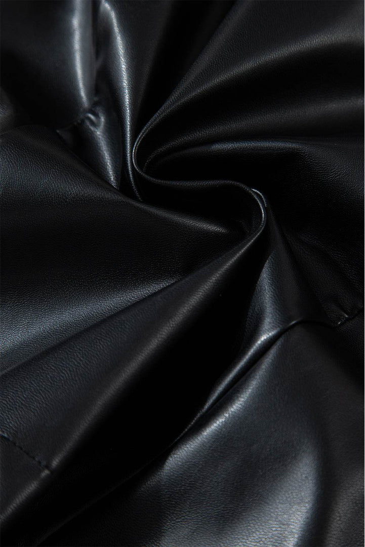 Black PU Leather Side Slits Slim Fit High Waist Mini Skirt - Fashion Queen -  10
