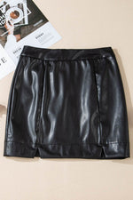 Load image into Gallery viewer, Black PU Leather Side Slits Slim Fit High Waist Mini Skirt - Fashion Queen -  3
