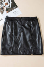 Load image into Gallery viewer, Black PU Leather Side Slits Slim Fit High Waist Mini Skirt - Fashion Queen -  4
