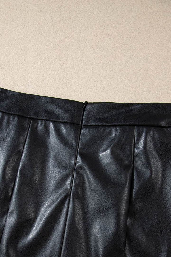 Black PU Leather Side Slits Slim Fit High Waist Mini Skirt - Fashion Queen -  6