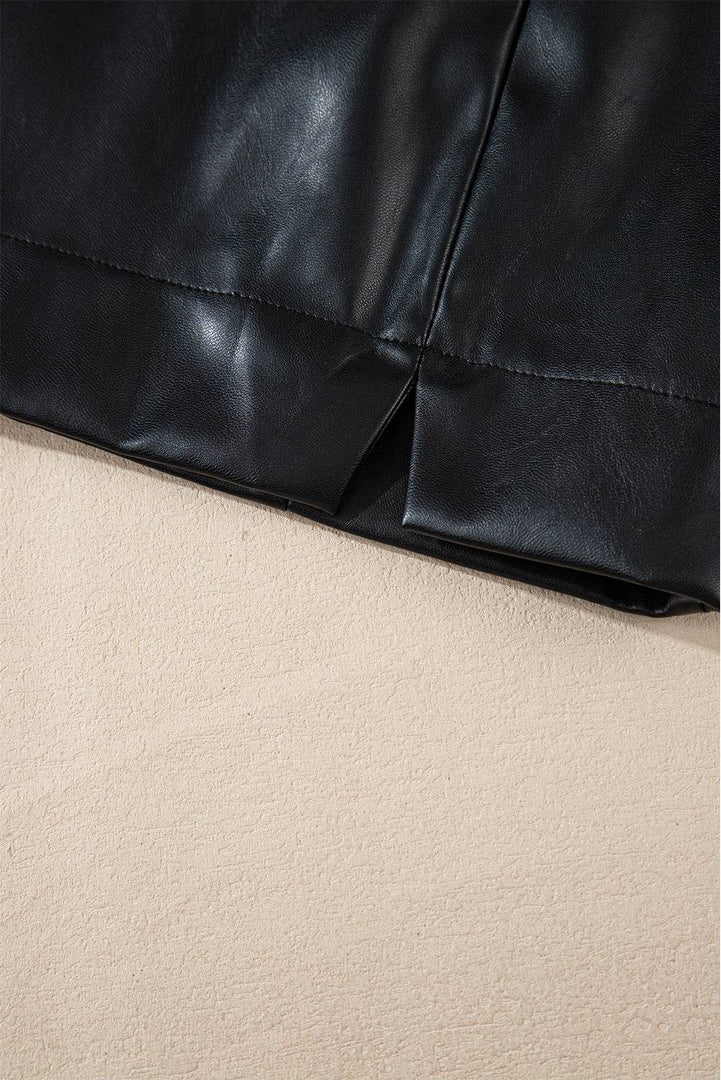 Black PU Leather Side Slits Slim Fit High Waist Mini Skirt - Fashion Queen -  7