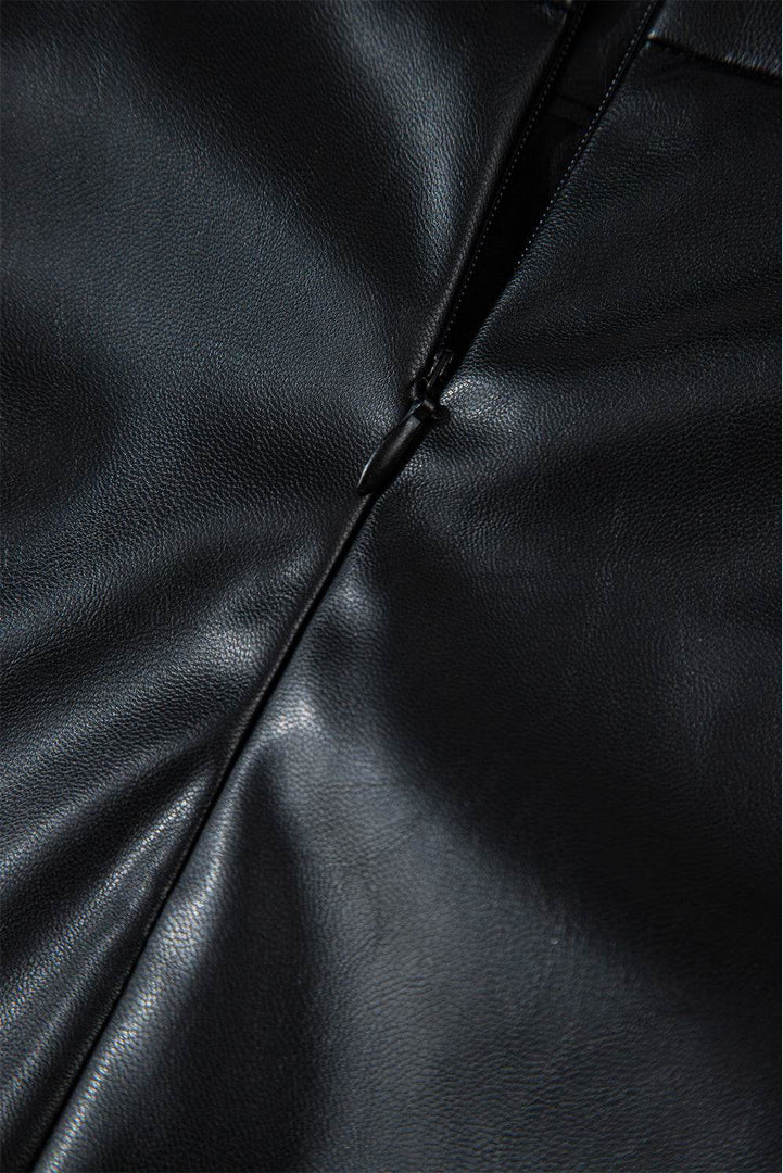 Black PU Leather Side Slits Slim Fit High Waist Mini Skirt - Fashion Queen -  8