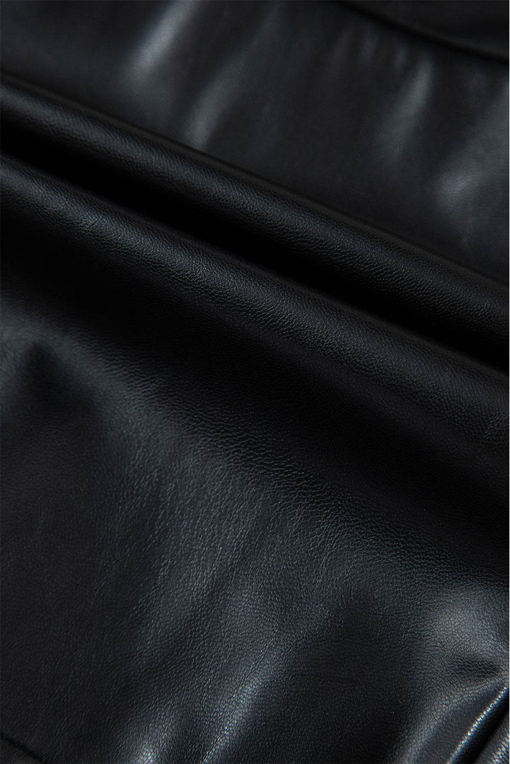 Black PU Leather Side Slits Slim Fit High Waist Mini Skirt - Fashion Queen -  9
