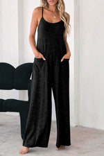 Load image into Gallery viewer, Black Patch Pockets Spaghetti Strap Wide Leg Jumpsuit - Fashion Queen -  1
