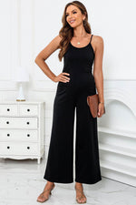 Load image into Gallery viewer, Black Patch Pockets Spaghetti Strap Wide Leg Jumpsuit - Fashion Queen -  12

