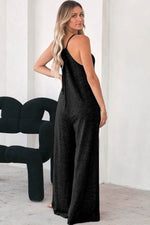 Load image into Gallery viewer, Black Patch Pockets Spaghetti Strap Wide Leg Jumpsuit - Fashion Queen -  2
