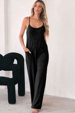 Load image into Gallery viewer, Black Patch Pockets Spaghetti Strap Wide Leg Jumpsuit - Fashion Queen -  7
