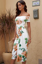 Load image into Gallery viewer, Black Pattern Print Off Shoulder Slit Bodycon Midi Dress - Fashion Queen -  19
