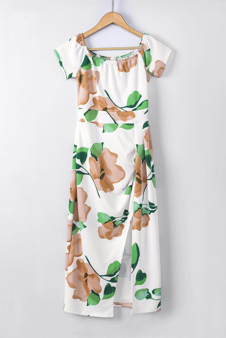 Black Pattern Print Off Shoulder Slit Bodycon Midi Dress - Fashion Queen -  24