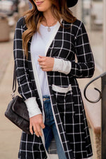 Load image into Gallery viewer, Black Plaid Colorblock Edge Open Cardigan with Pocket - Fashion Queen -  1
