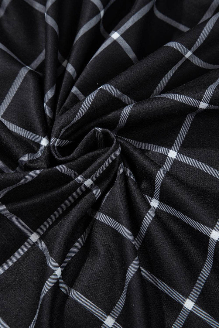 Black Plaid Colorblock Edge Open Cardigan with Pocket - Fashion Queen -  14