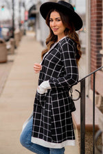 Load image into Gallery viewer, Black Plaid Colorblock Edge Open Cardigan with Pocket - Fashion Queen -  2
