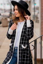 Load image into Gallery viewer, Black Plaid Colorblock Edge Open Cardigan with Pocket - Fashion Queen -  4
