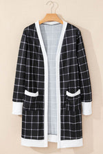 Load image into Gallery viewer, Black Plaid Colorblock Edge Open Cardigan with Pocket - Fashion Queen -  6
