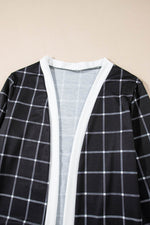 Load image into Gallery viewer, Black Plaid Colorblock Edge Open Cardigan with Pocket - Fashion Queen -  8
