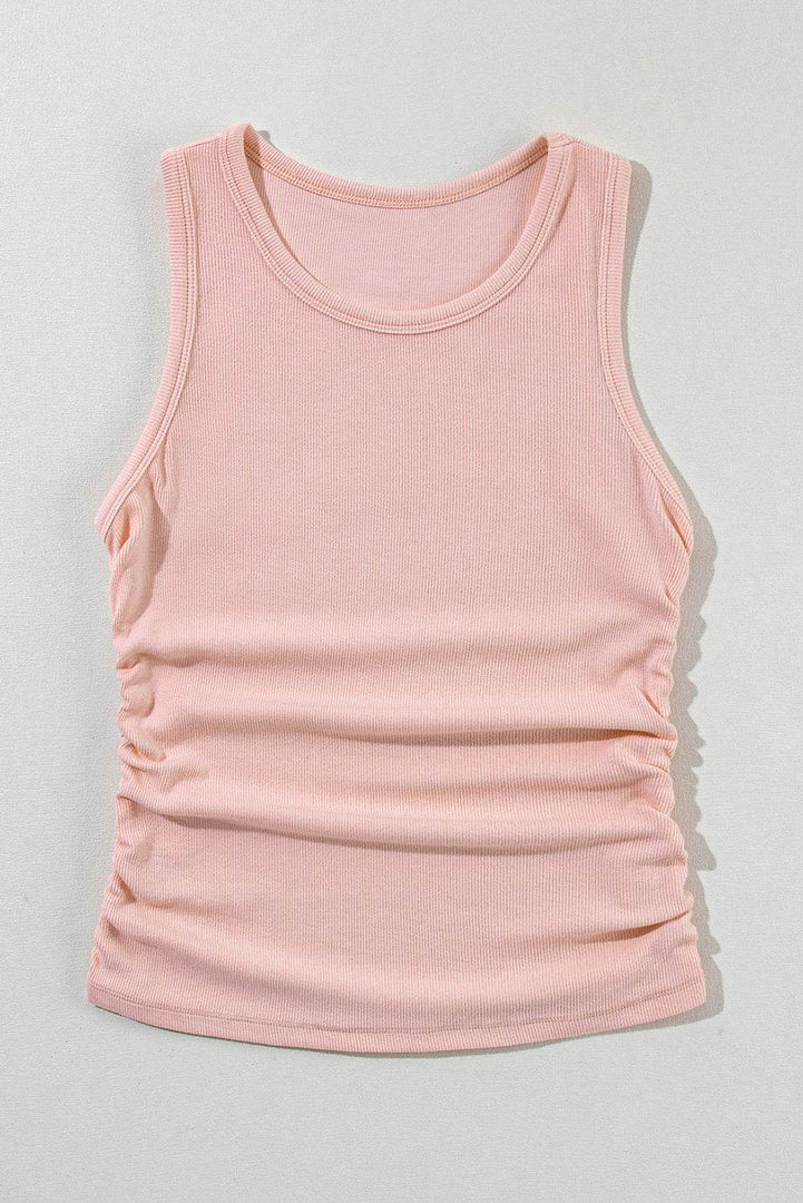 Black Plain Ruched Side Slim Tank Top - Fashion Queen -  15