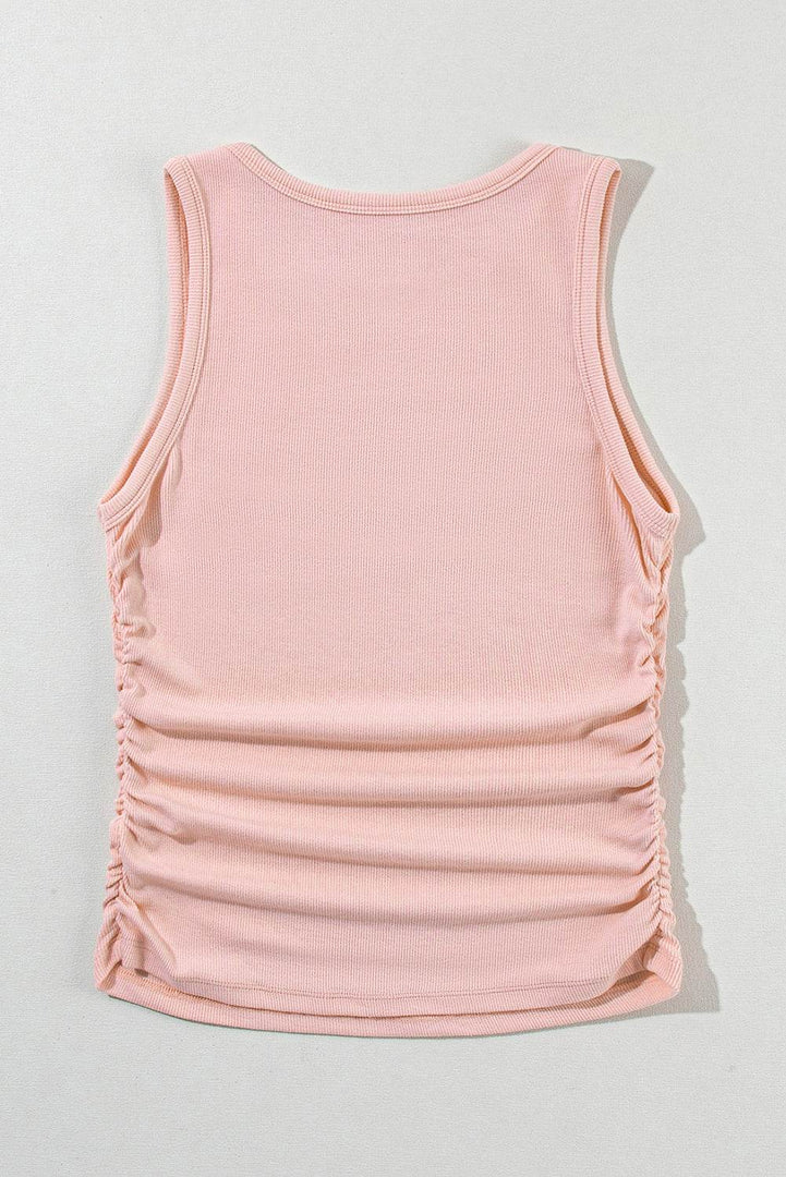 Black Plain Ruched Side Slim Tank Top - Fashion Queen -  16