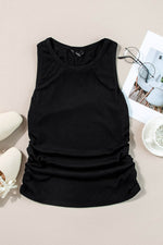 Load image into Gallery viewer, Black Plain Ruched Side Slim Tank Top - Fashion Queen -  8
