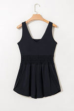 Load image into Gallery viewer, Black Plain Sleeveless Loop Drawstring Cinched Waist Romper - Fashion Queen -  4
