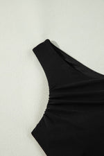 Load image into Gallery viewer, Black Pleated Mesh One Shoulder Bikini Top and Skirts Set - Fashion Queen -  17
