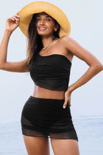 Load image into Gallery viewer, Black Pleated Mesh One Shoulder Bikini Top and Skirts Set - Fashion Queen -  3
