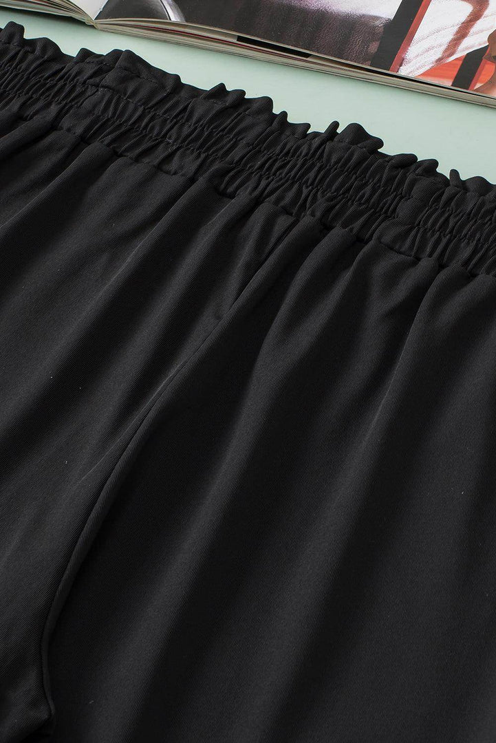 Black Plus Size Frill High Waist Pocketed Soft Pants - Fashion Queen -  12