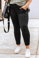 Load image into Gallery viewer, Black Plus Size Frill High Waist Pocketed Soft Pants - Fashion Queen -  5

