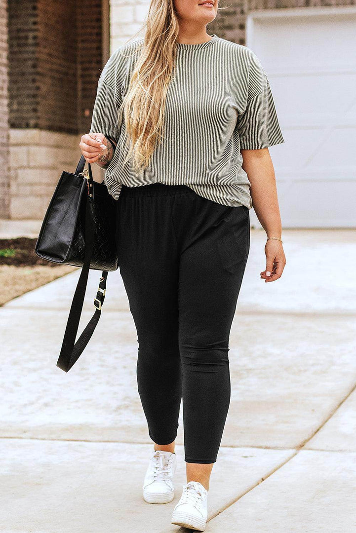 Black Plus Size Frill High Waist Pocketed Soft Pants - Fashion Queen -  9