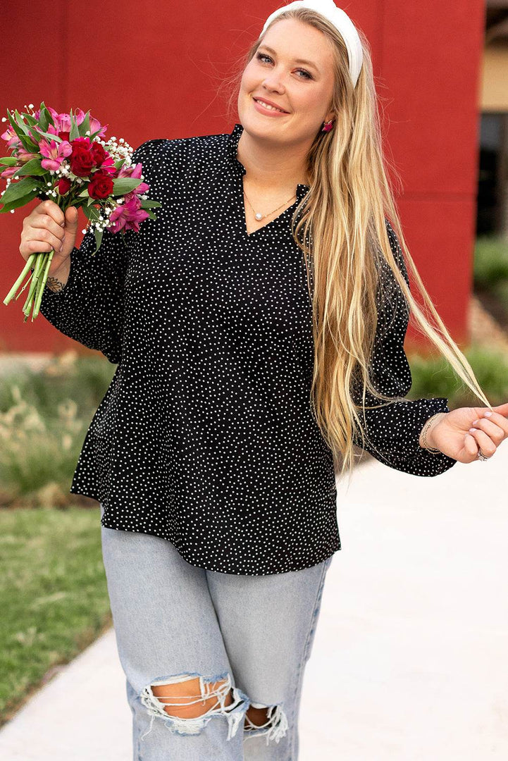 Black Plus Size Leopard Print Notch V Neck Blouse - Fashion Queen -  4