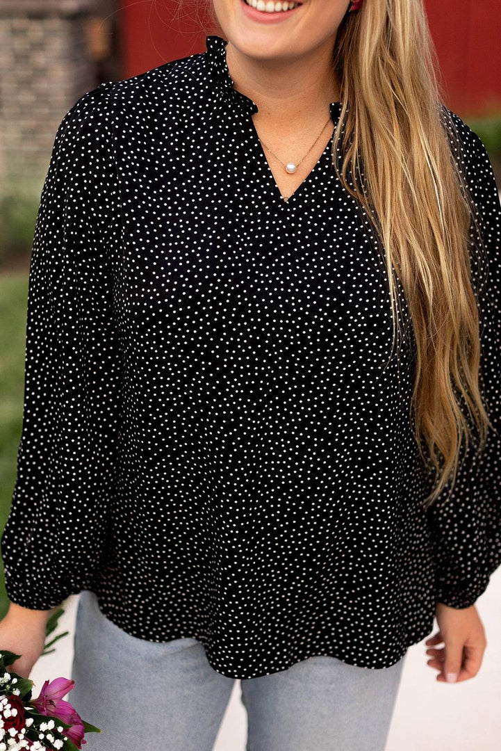 Black Plus Size Leopard Print Notch V Neck Blouse - Fashion Queen -  7