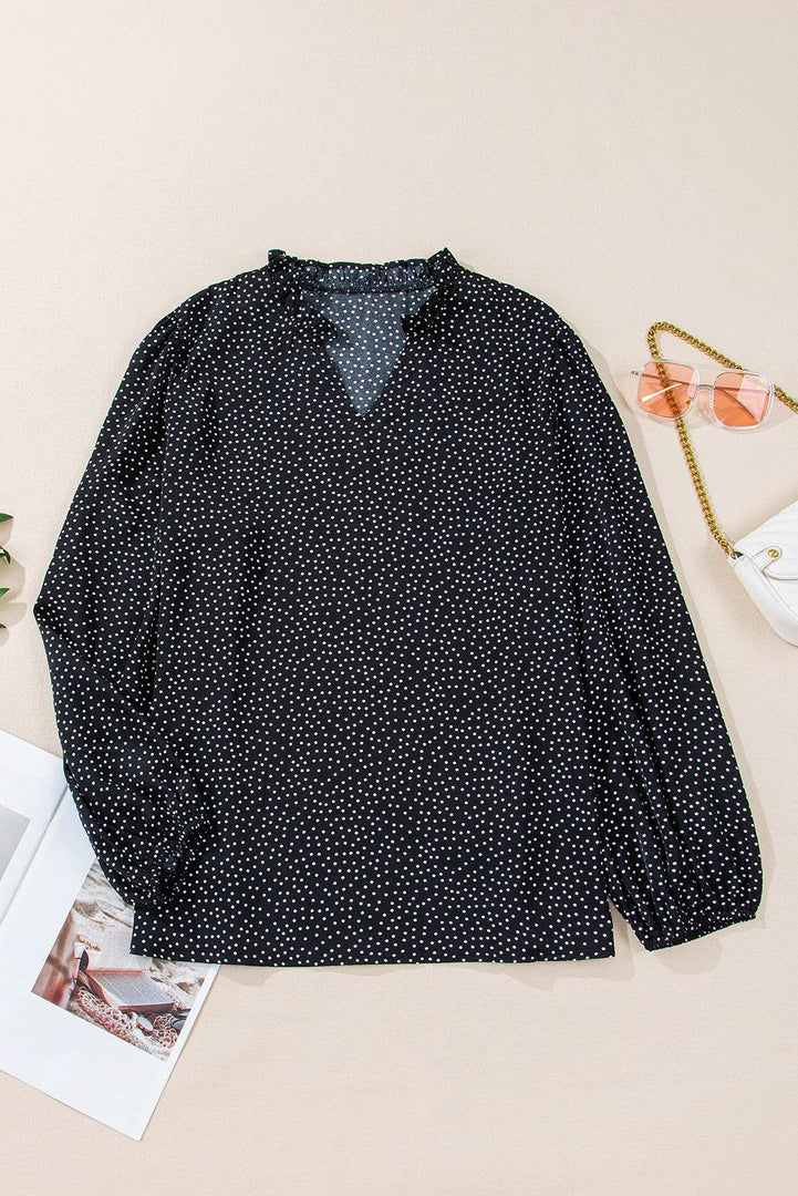 Black Plus Size Leopard Print Notch V Neck Blouse - Fashion Queen -  9