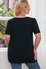 Load image into Gallery viewer, Black Plus Size Square Neck Ruched Shoulder Short Sleeve Top - Fashion Queen -  10
