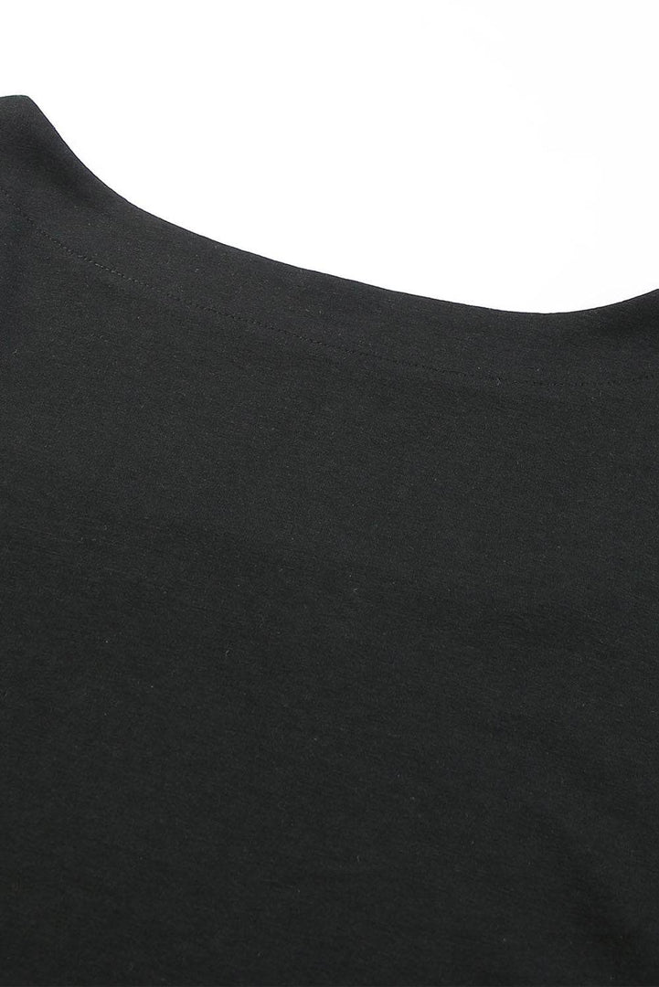 Black Plus Size Square Neck Ruched Shoulder Short Sleeve Top - Fashion Queen -  21