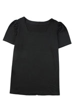Load image into Gallery viewer, Black Plus Size Square Neck Ruched Shoulder Short Sleeve Top - Fashion Queen -  24
