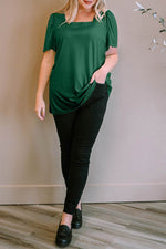 Load image into Gallery viewer, Black Plus Size Square Neck Ruched Shoulder Short Sleeve Top - Fashion Queen -  26
