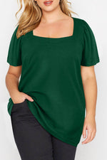 Load image into Gallery viewer, Black Plus Size Square Neck Ruched Shoulder Short Sleeve Top - Fashion Queen -  27
