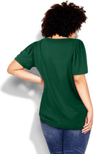 Load image into Gallery viewer, Black Plus Size Square Neck Ruched Shoulder Short Sleeve Top - Fashion Queen -  28
