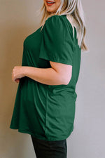 Load image into Gallery viewer, Black Plus Size Square Neck Ruched Shoulder Short Sleeve Top - Fashion Queen -  6
