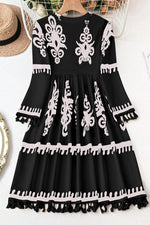 Load image into Gallery viewer, Black Plus Size Western Floral Print Fringed V Neck Dress - Fashion Queen -  3
