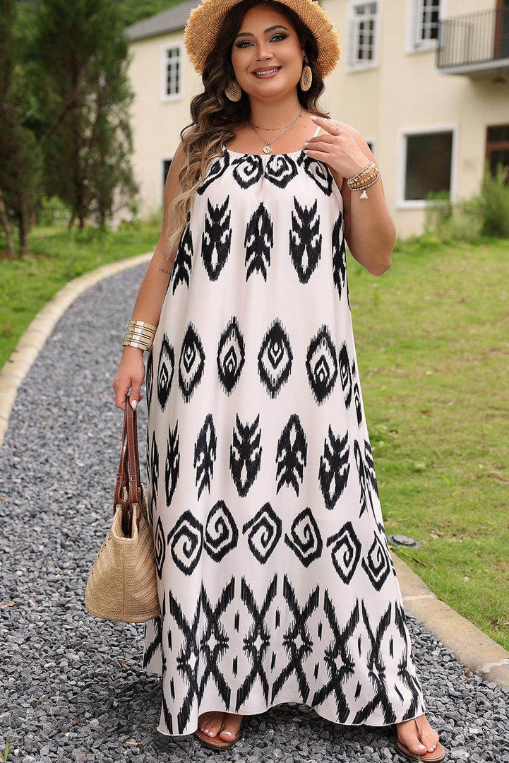 Black Plus Size Western Print Halter Maxi Dress - Fashion Queen -  1