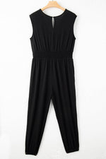 Load image into Gallery viewer, Black Plus Smocked High Waist Sleeveless V Neck Jumpsuit - Fashion Queen -  10
