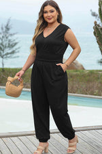 Load image into Gallery viewer, Black Plus Smocked High Waist Sleeveless V Neck Jumpsuit - Fashion Queen -  3
