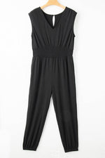 Load image into Gallery viewer, Black Plus Smocked High Waist Sleeveless V Neck Jumpsuit - Fashion Queen -  9
