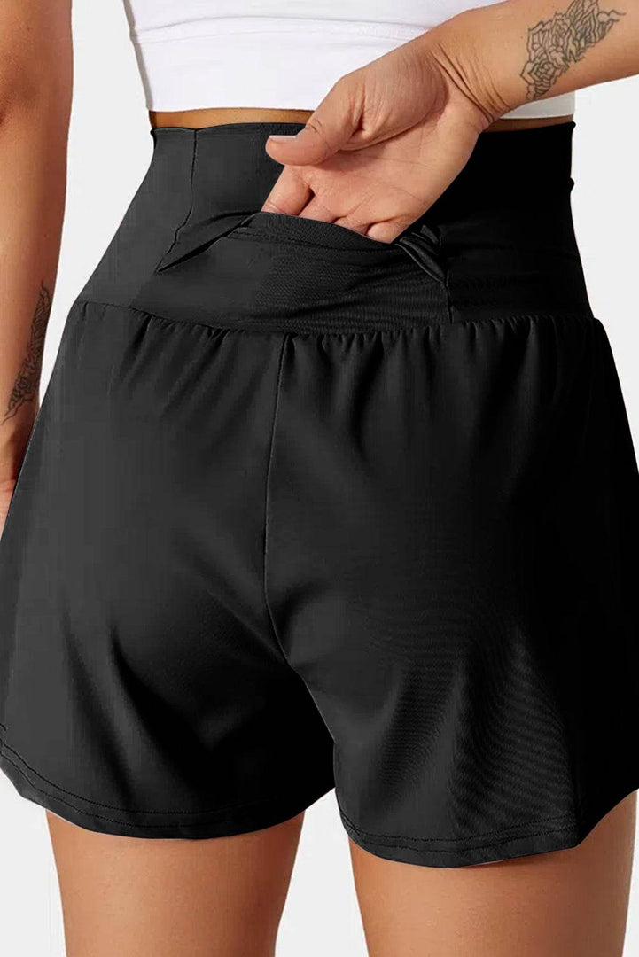 Black Pocketed Wide Waistband Swim Shorts - Fashion Queen -  24