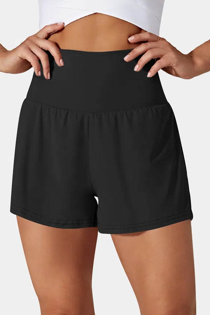 Black Pocketed Wide Waistband Swim Shorts - Fashion Queen -  25