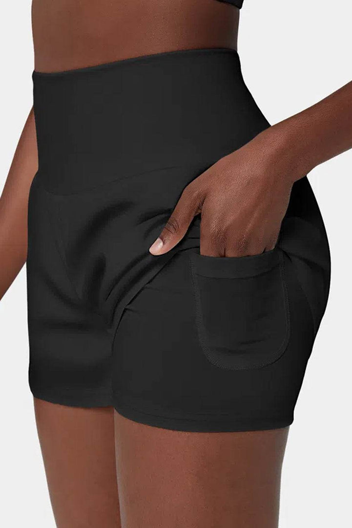 Black Pocketed Wide Waistband Swim Shorts - Fashion Queen -  26