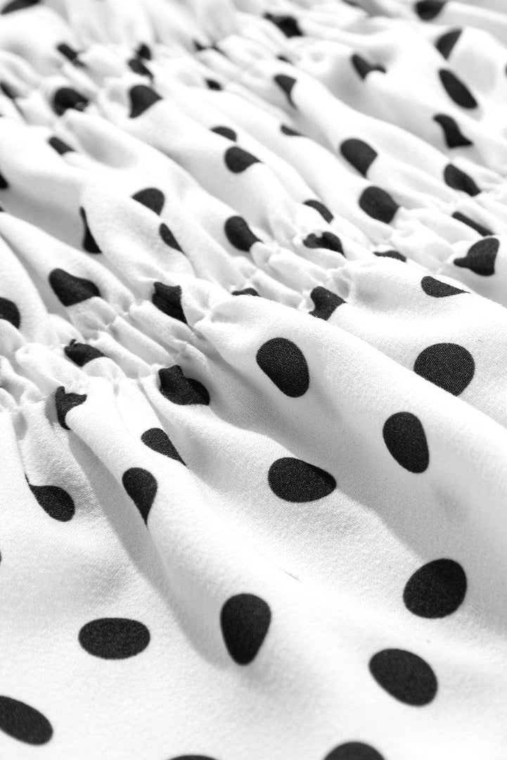 Black Polka Dot Puff Sleeve Bow Square Neck Peplum Top - Fashion Queen -  15