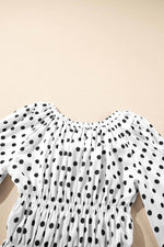 Load image into Gallery viewer, Black Polka Dot Puff Sleeve Bow Square Neck Peplum Top - Fashion Queen -  16
