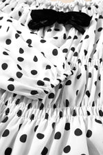 Load image into Gallery viewer, Black Polka Dot Puff Sleeve Bow Square Neck Peplum Top - Fashion Queen -  17
